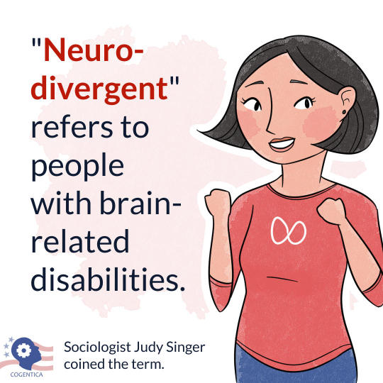 doodle of smiling woman with words saying neurodivergent refers to people with brain-related disabilities